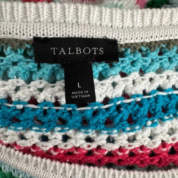 Talbots Crochet Crewneck Pullover Sweater Large Sunset Stripe Colorful FS-1419 - Picture 6 of 7